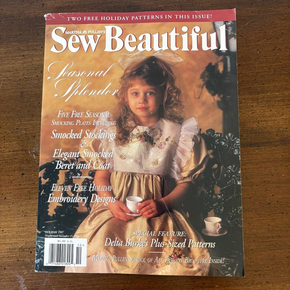 Sew Beautiful Magazine Heirloom Sewing Smocking Doll Dress Pattern Holiday 1997